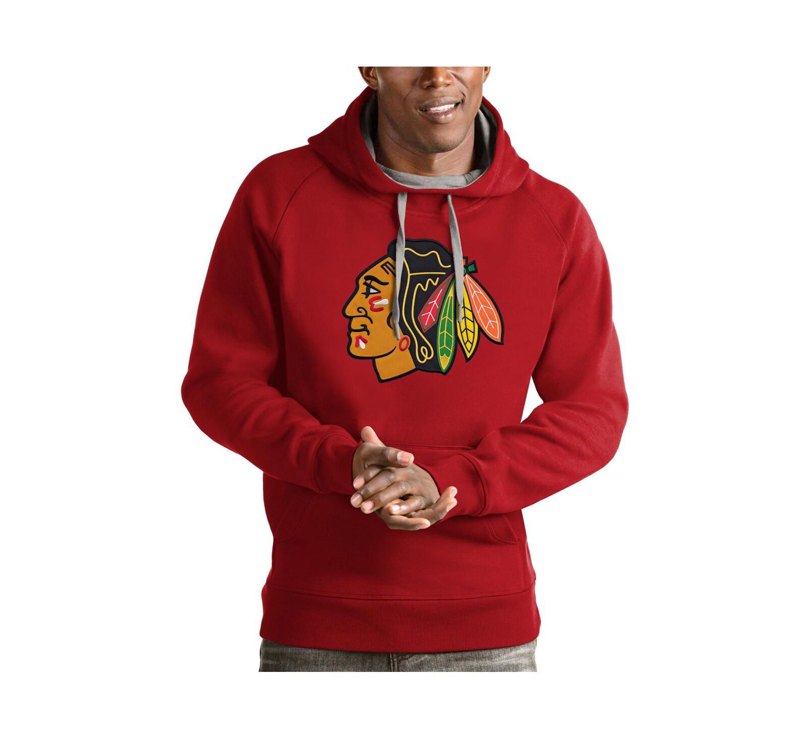 Мужское худи Antigua Red Chicago Blackhawks Logo Victory Pullover