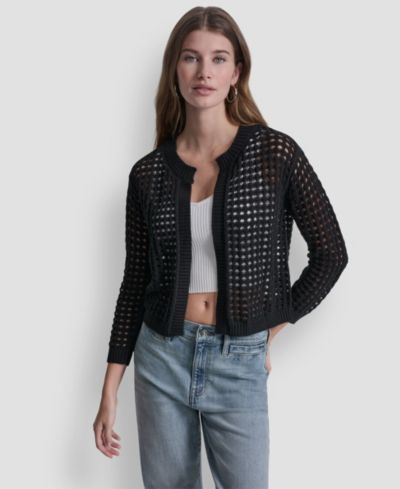 DKNY Jeans Petite Open-Stitch Drop-Shoulder Cardigan Sweater