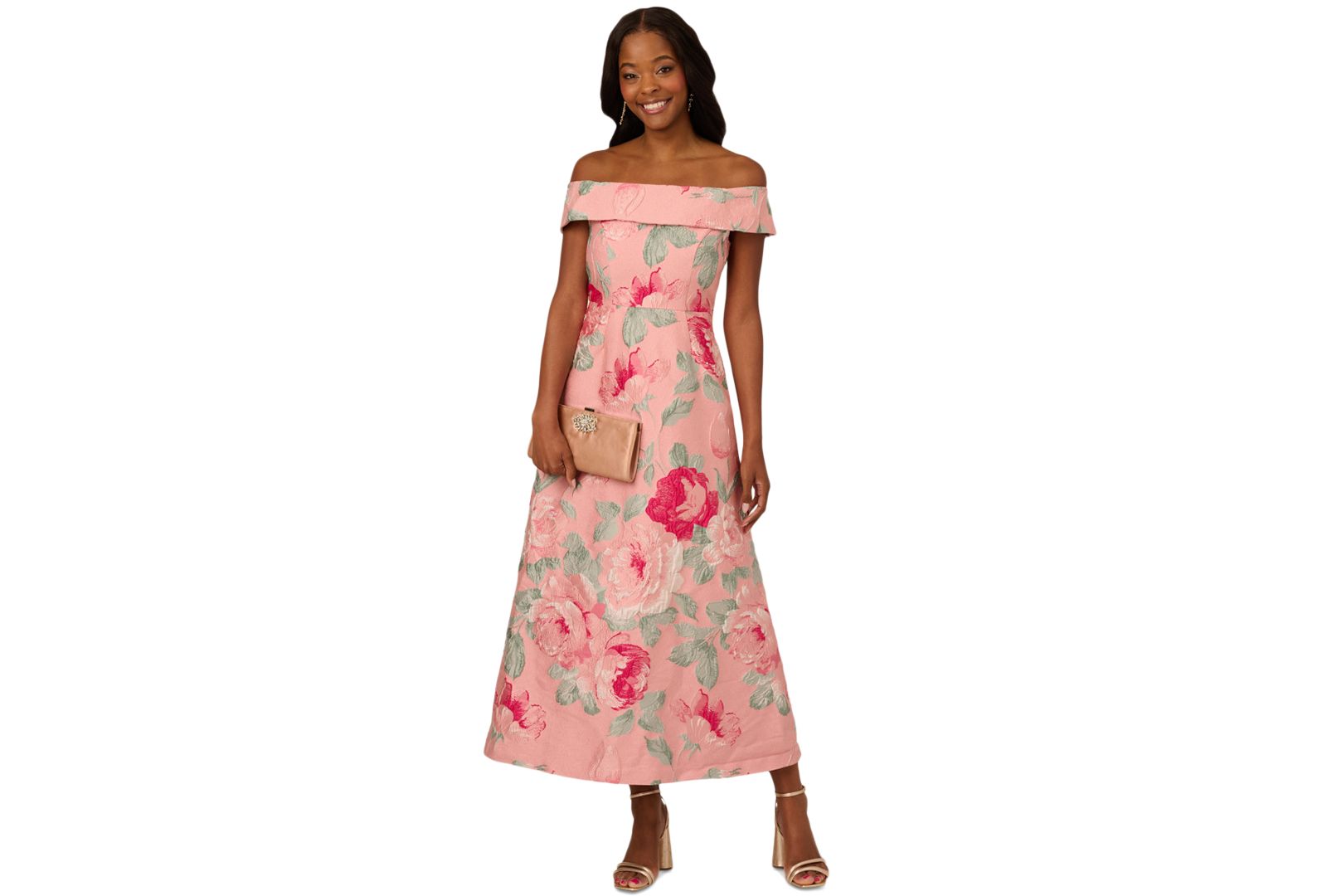 Adrianna Papell Women's Off-The-Shoulder Floral-Jacquard Dress