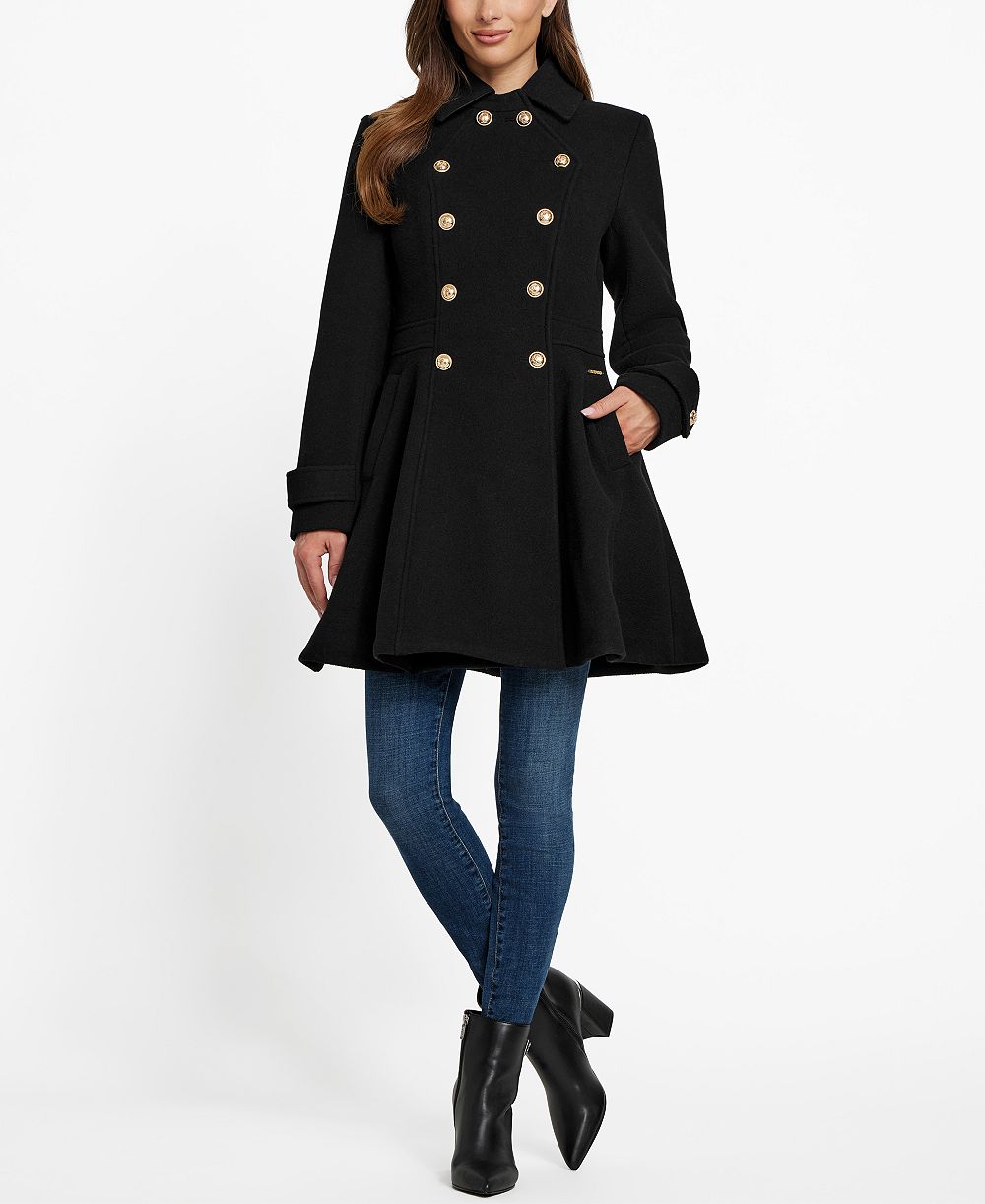 GUESS Women's Double-Breasted Skirted Coat, Created for Macy's