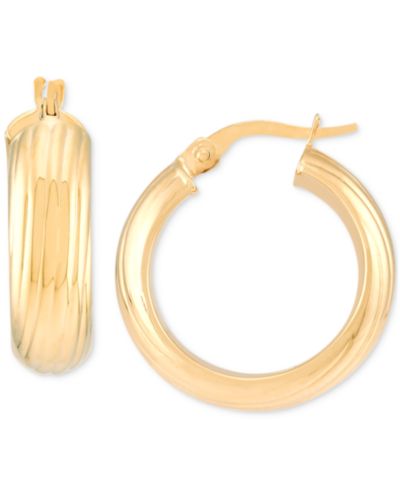 Серьги-кольца Italian Gold Groove Textured Small Hoop 10k Gold, 0.79"