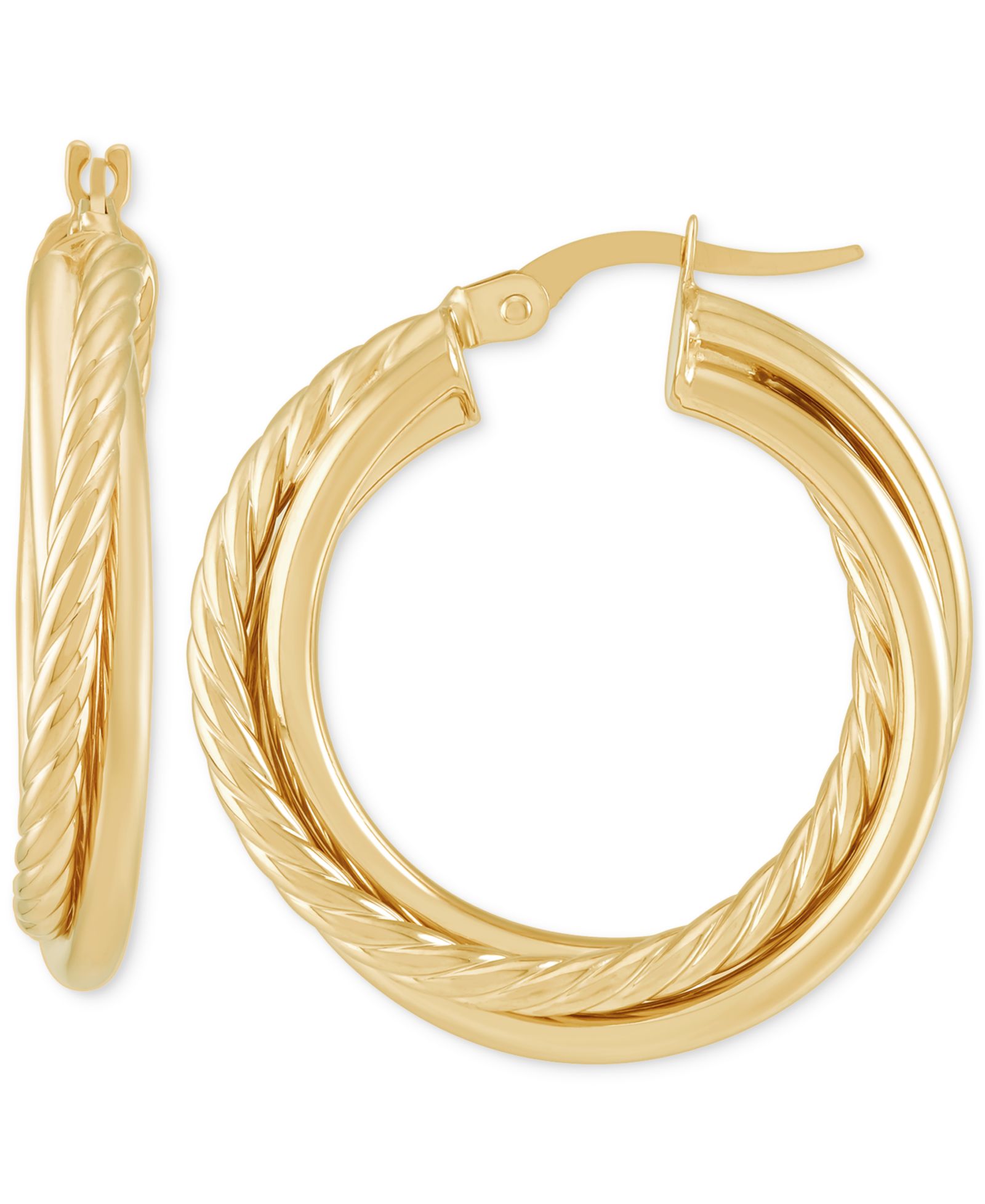 Italian Gold Polished Intertwined Rope Small Hoop Earrings in 10K Gold, 1"