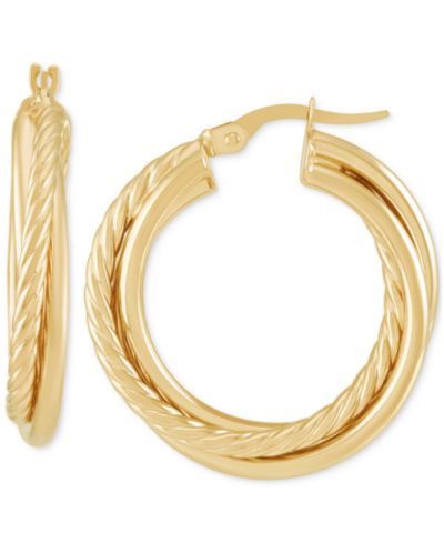 Серьги-кольца Italian Gold, полированное переплетение канатов, 10K Gold, 1"
