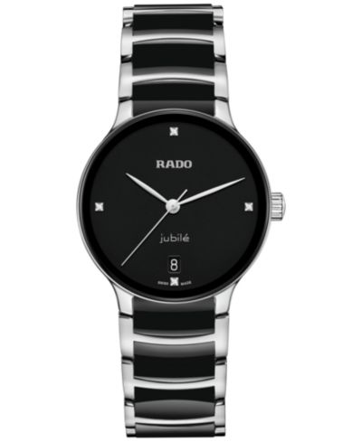 Женские часы Rado Swiss Centrix Diamond Accent Black Ceramic & Stainless Steel 35mm