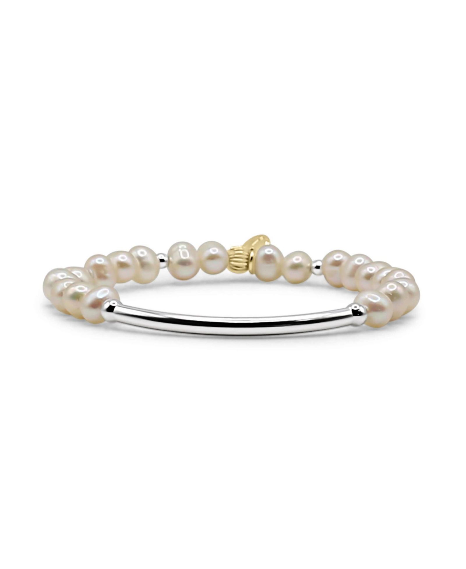 Sterling Bead and Bar with Freshwater Pearls Stretch Bracelet