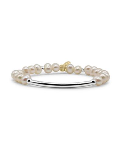 Sterling Bead and Bar with Freshwater Pearls Stretch Bracelet