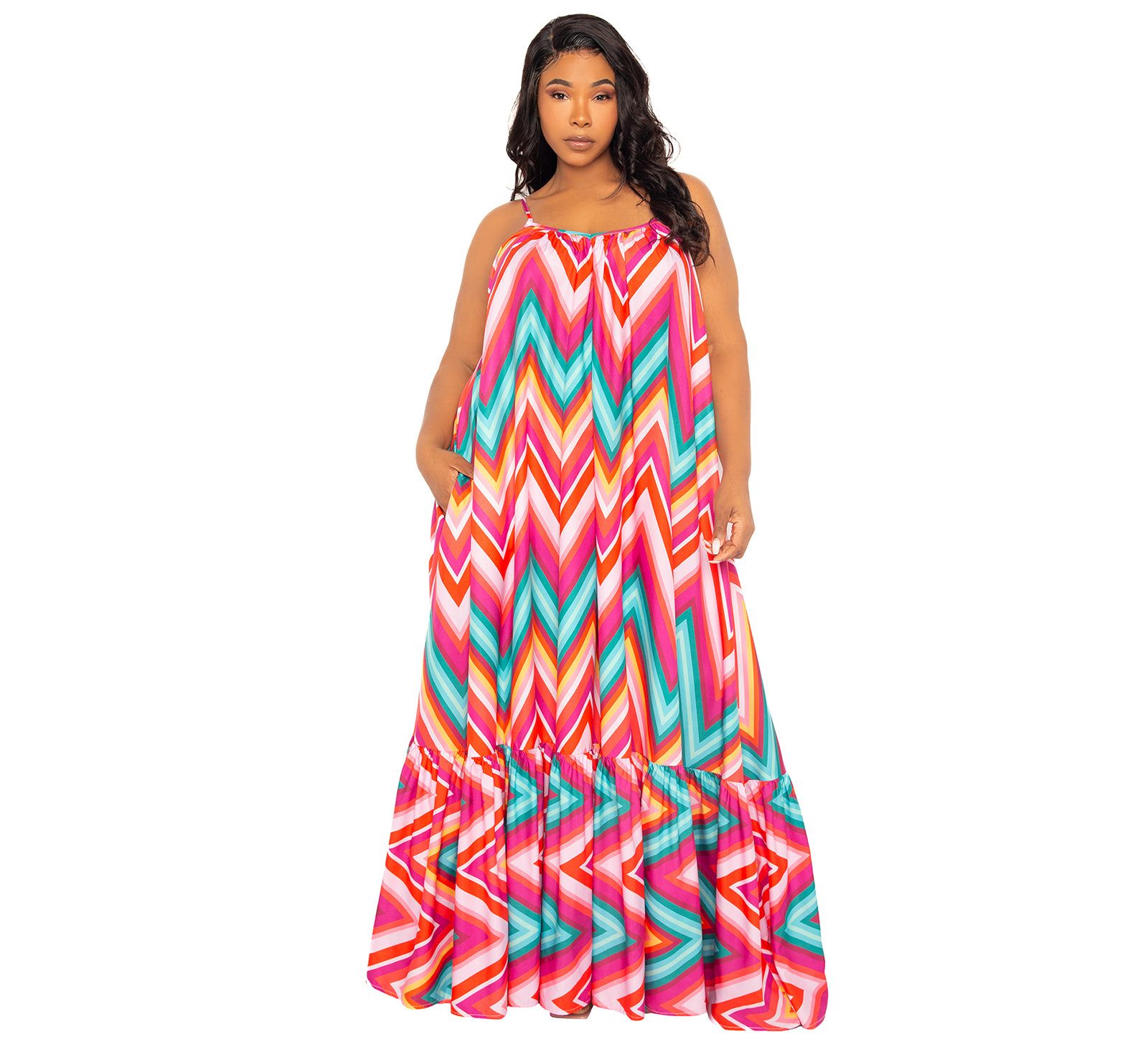Женское платье Buxom Couture Plus Size Chevron Voluminous Maxi