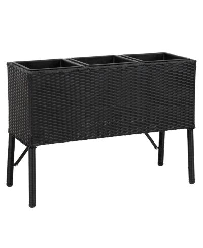 3-Section Wicker Raised Planter Bed for Indoor or Outdoor Use - Black