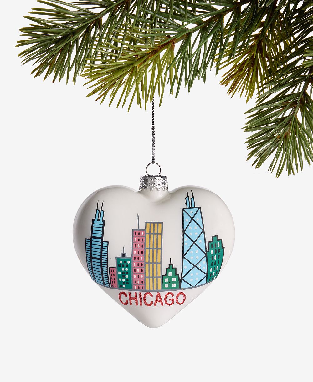 Holiday Lane Стеклянное украшение в форме сердца Chicago Skyline