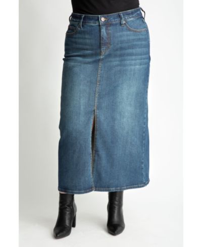 SLINK Jeans Plus Size Denim Maxi Skirt in 37"length with front slit - Brielle