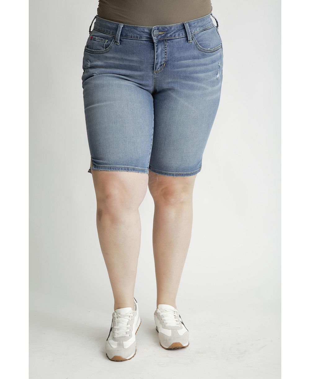 SLINK Jeans Plus Size денимовые шорты-бермуды с боковыми разрезами, 11.5" inseam - Amara