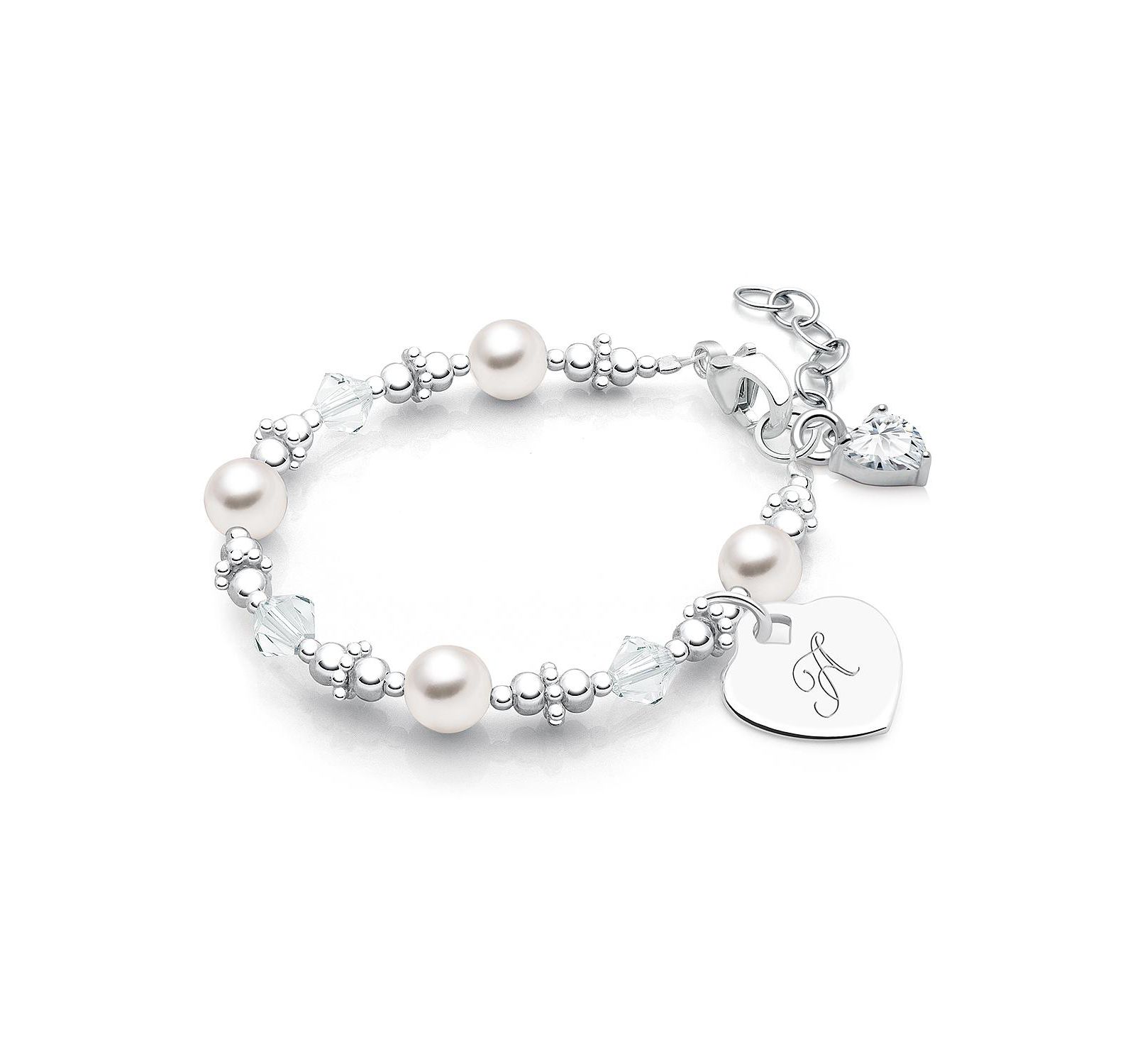 Tiny Blessings Sterling Silver Crystals and Pearls Initial Bracelet