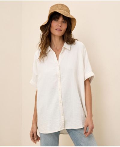 Pact Women's Organic Cotton Coastal Double Gauze Oversized Shirt -