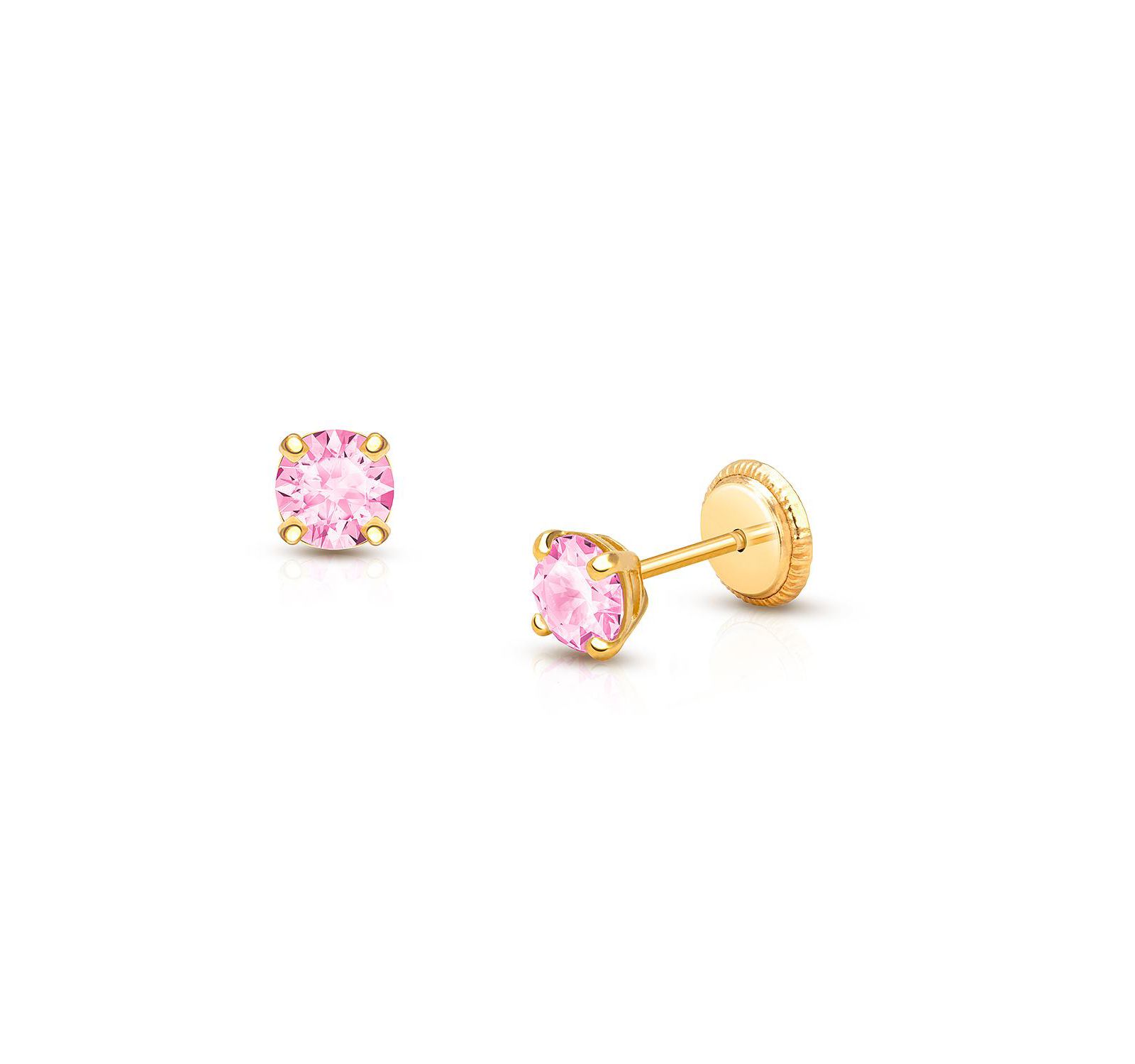 Tiny Blessings 14K Gold Pink Round Cut Stud Screw Back Earrings