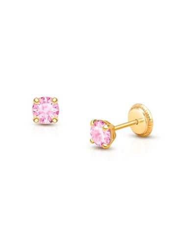 Tiny Blessings 14K Gold Pink Round Cut Stud Screw Back Earrings