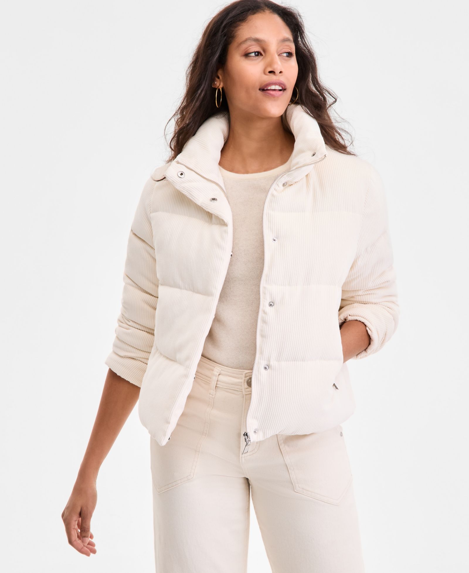 Женское утепленное пальто Steve Madden Corduroy Zip-Front Puffer