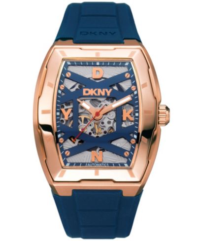 DKNY Men's Urban Automatic Dark Blue Silicone Strap Watch, 51mm