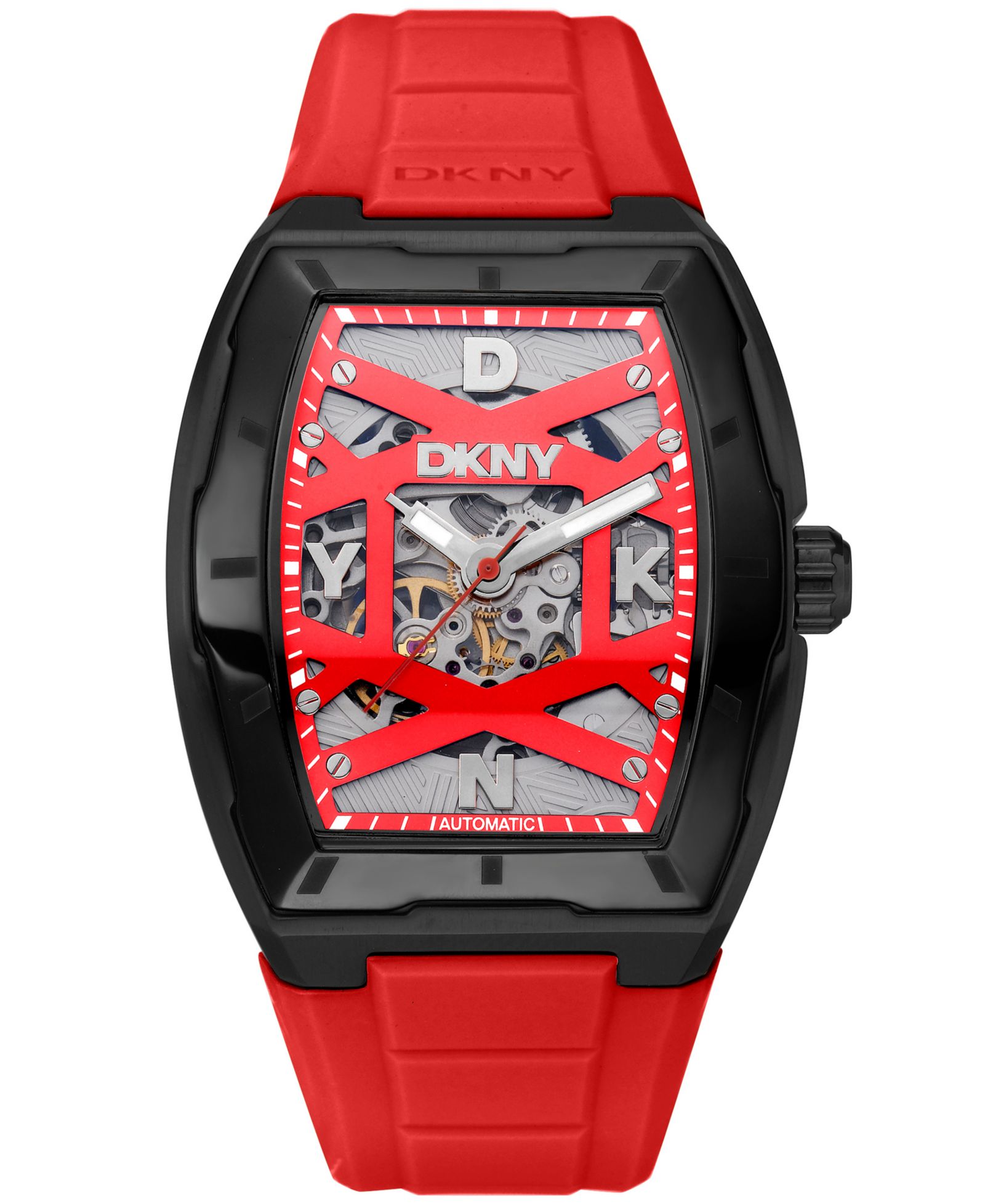 DKNY Men's Urban Automatic Red Silicone Strap Watch, 51mm