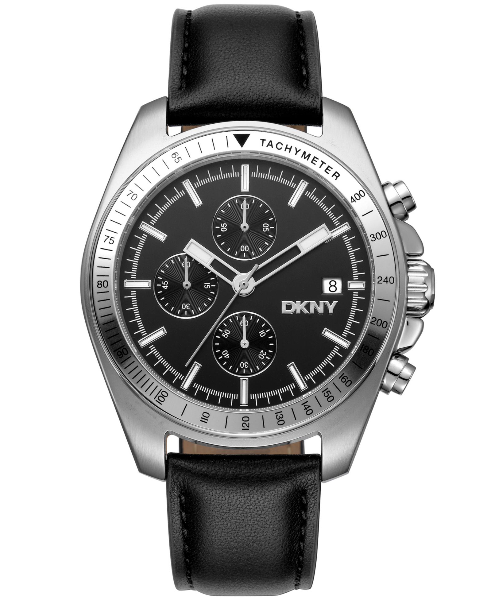 DKNY Мужские часы Central Park Chronograph с черным кожаным ремешком, 42mm