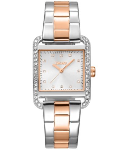 DKNY Women's City Glitz Silver Dial Red Gold-Two-Tone Stainless Steel Bracelet Watch 27x34.5mm