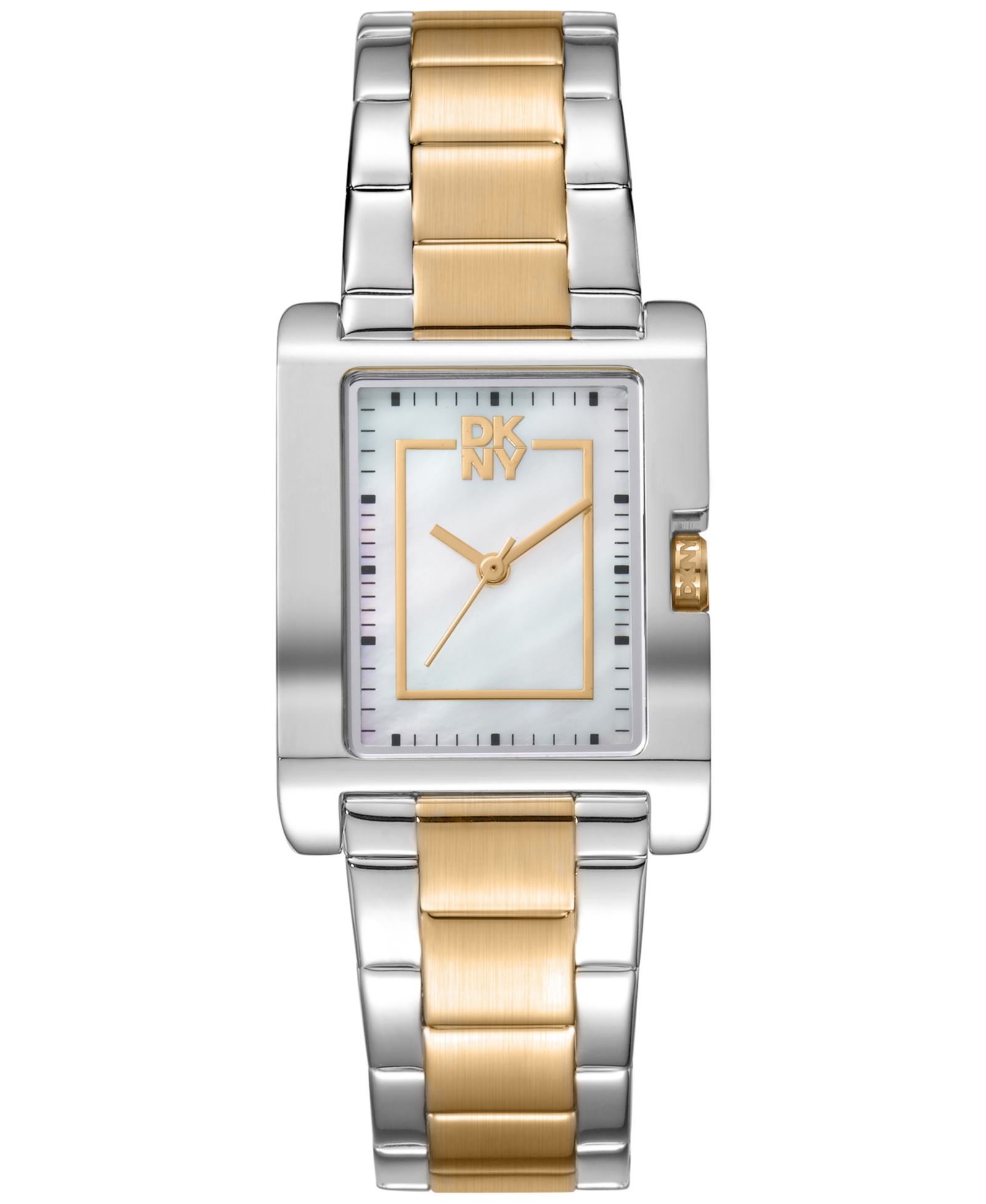 DKNY Женские часы Westside Midi White MOP Dial Gold Two-Tone Stainless Steel с браслетом, 25.5x33mm
