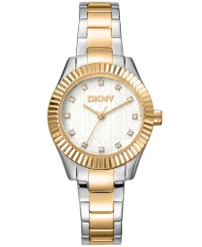 DKNY Women's Chambers Glitz Silver Dial Gold Two-Tone Stainless Steel Bracelet Watch 30mm