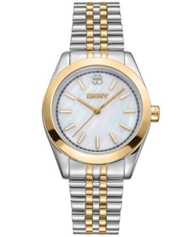 Женские часы DKNY Nolita Midi White MOP Dial Gold-Two-Tone Stainless Steel Bracelet 32mm