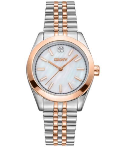 Женские часы DKNY Nolita Midi White MOP Dial Red Gold-Two-Tone Stainless Steel 32mm