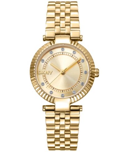 DKNY Women's Essential Glitz Gold-Tone Stainless Steel Bracelet Watch, 30mm