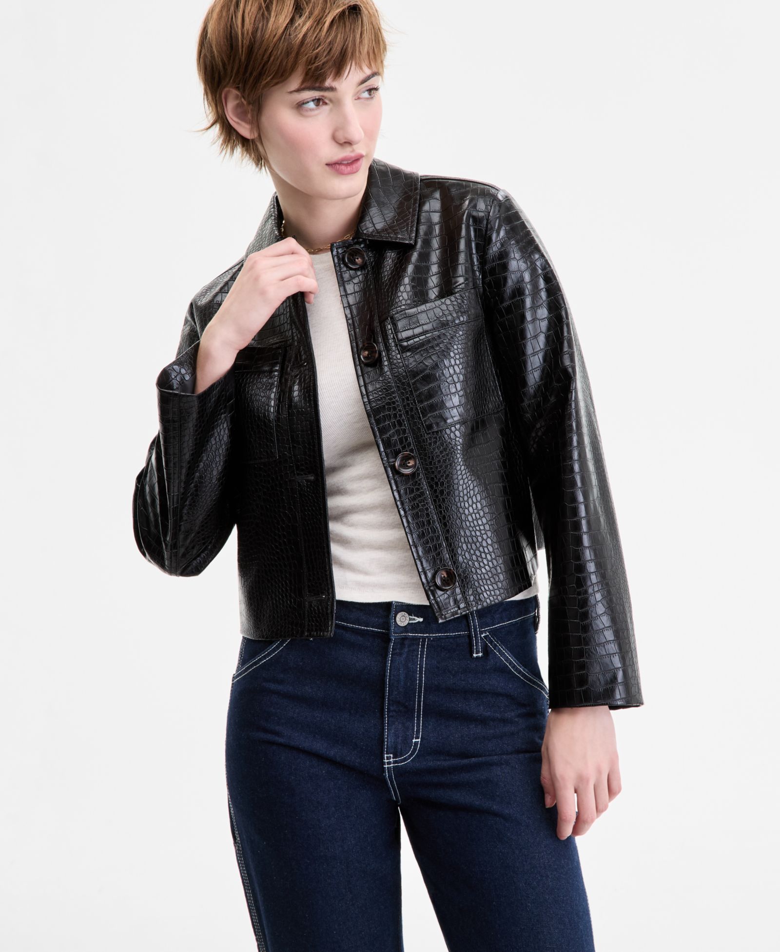 Куртка CoffeeShop Juniors' Croc-Embossed Faux-Leather Barn Jacket
