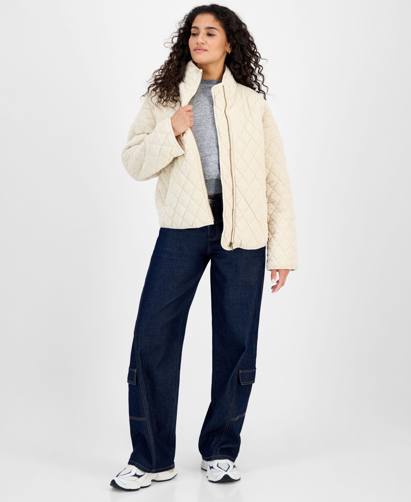 CoffeeShop Juniors' Quilted Corduroy Zip-Front Coat