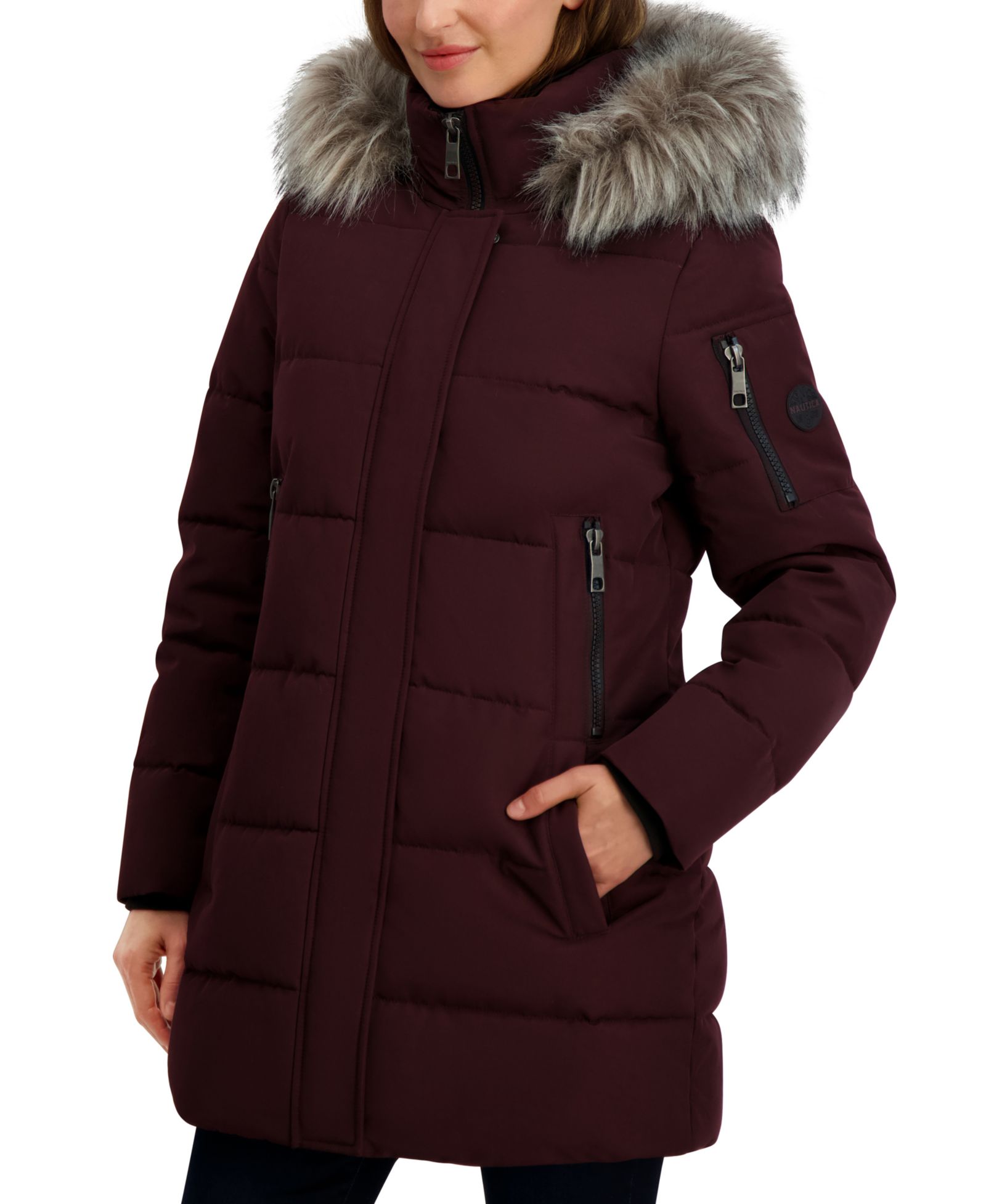 Nautica Women's Faux-Fur-Trim Hooded Puffer Coat