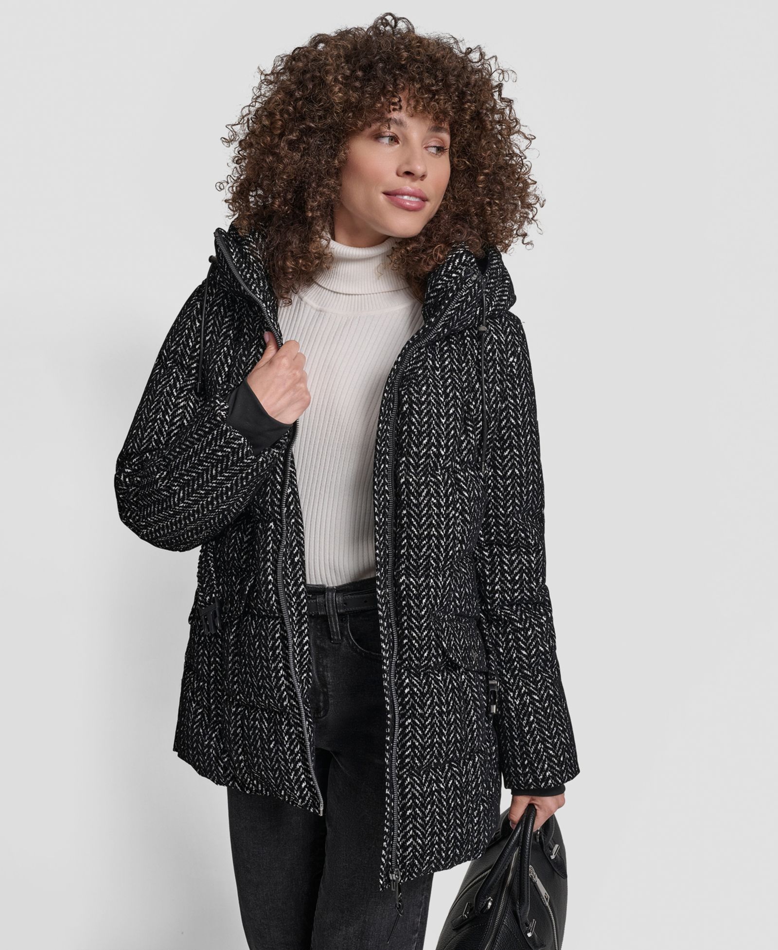 DKNY Women's Belted Hooded Puffer Coat