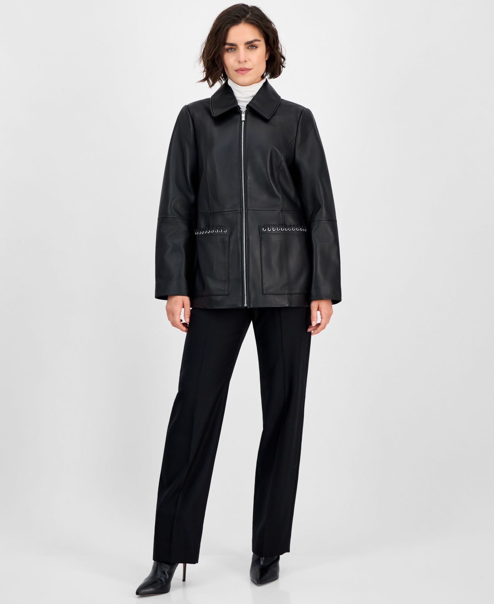 Anne Klein Women's Zip-Front Leather Jacket