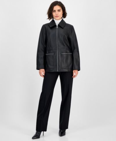 Anne Klein Women's Zip-Front Leather Jacket
