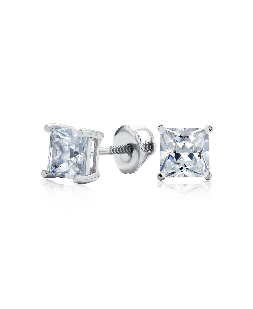 Bling Jewelry Square Clear CZ Princess Cut Stud Earrings Sterling Silver Screwback 5MM