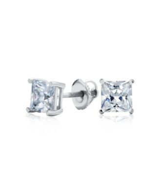 Серьги-гвоздики Bling Jewelry с квадратным фианитом, серебро 925 пробы