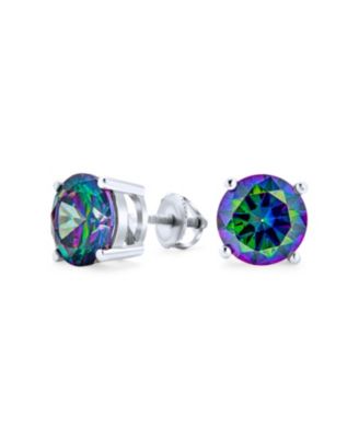 Bling Jewelry Mystic Rainbow CZ Solitaire Stud Earrings Screw Back Sterling Silver 6MM