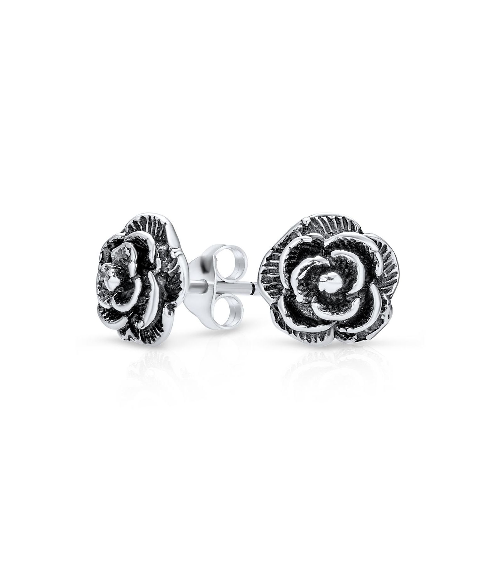 Серьги-гвоздики Bling Jewelry Retro Floral Stud в Oxidized Sterling