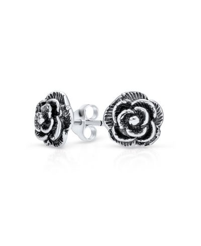 Серьги-гвоздики Bling Jewelry Retro Floral Stud в Oxidized Sterling