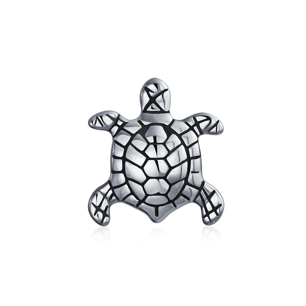 Bling Jewelry Oval Nautical Sea Turtle Charm Bead Oxidized Sterling Silver for Bracelets
