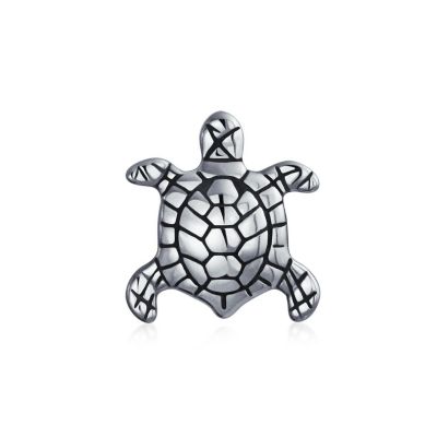 Bling Jewelry Oval Nautical Sea Turtle Charm Bead Oxidized Sterling Silver for Bracelets