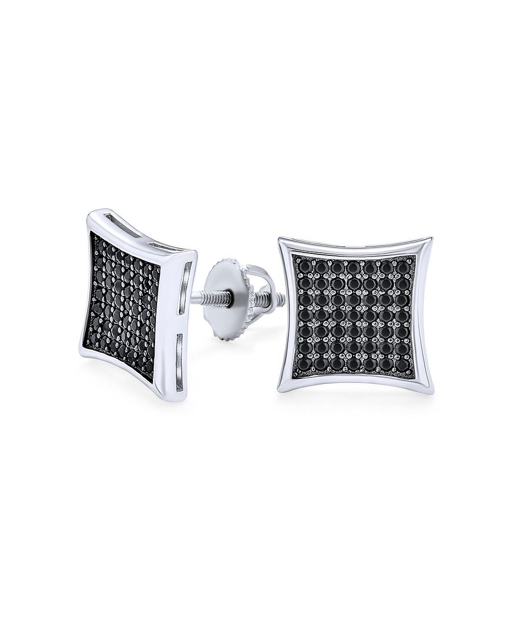 Bling Jewelry Black Square Kite Shaped CZ Micro Stud Earrings .925 Silver Screwback