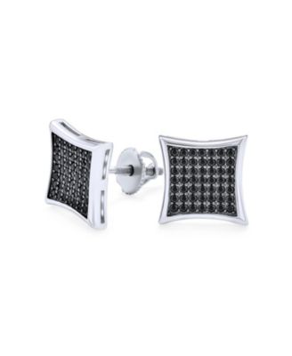 Серьги-гвоздики Bling Jewelry Black Square Kite Shaped CZ Micro Stud.925 Silver
