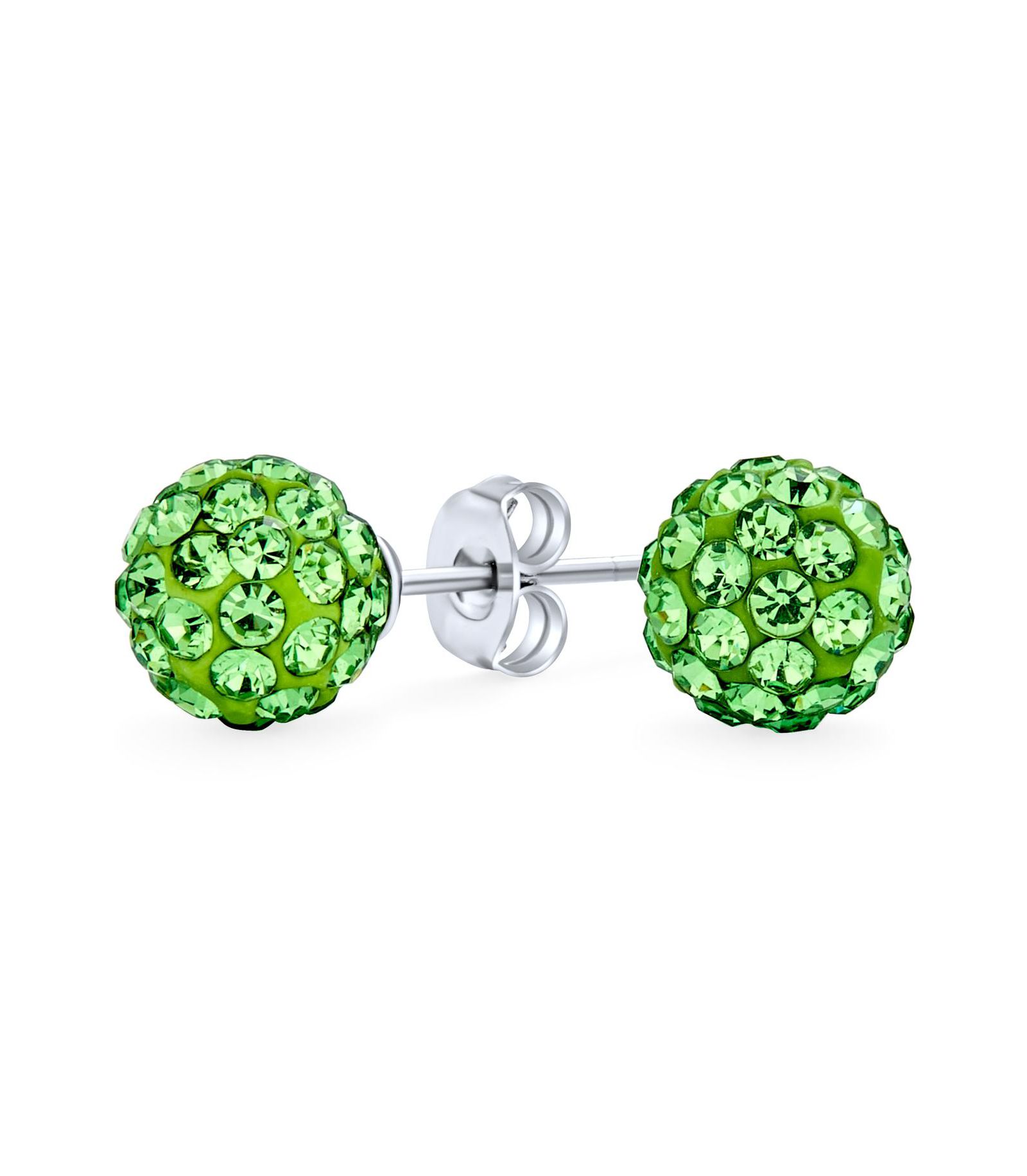 Bling Jewelry Sparkling Pink Topaz 8MM Pave Crystal Ball Stud Earrings Sterling Silver