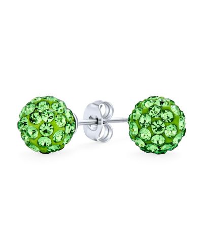 Серьги-гвоздики Bling Jewelry Glittering Pave 8MM Crystal Disco Ball Lime Light Green,.925 Sterling Silver Post