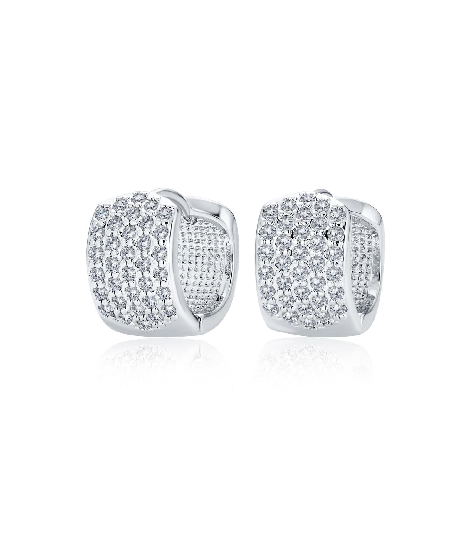 Bling Jewelry классические свадебные серьги-кольца с цирконием в паве, 4 ряда, широкие мини-кольца, посеребренные