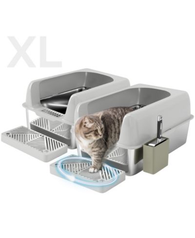 PawHut 2 Pack Stainless Steel Litter Box with Metal Scoop and Scoop Holder