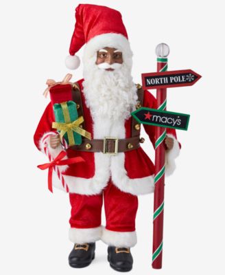 Holiday Lane Heritage African American Santa With Sign Post, Macy's Exclusive