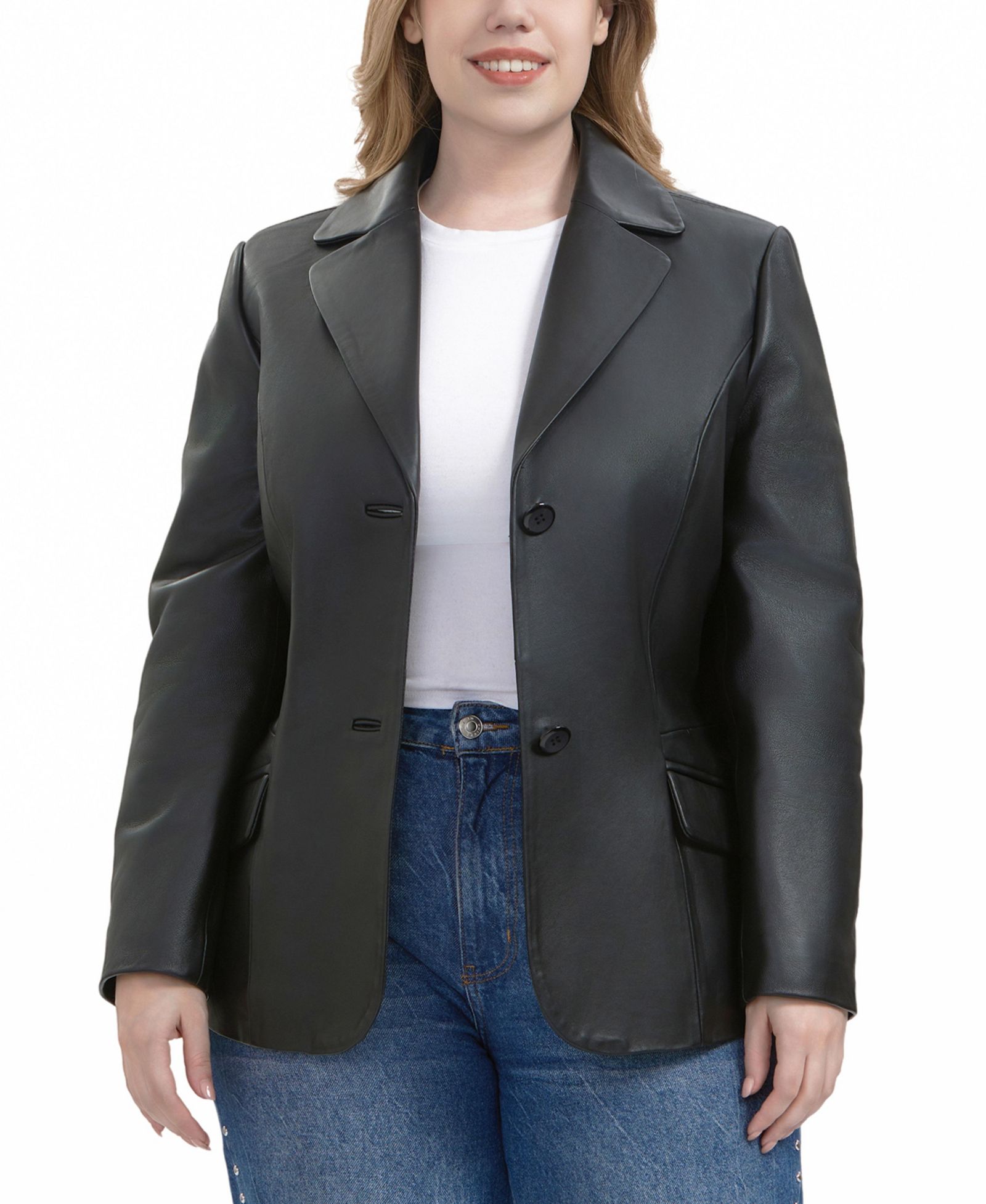 BGSD Plus Size Ruth Leather Blazer Jacket